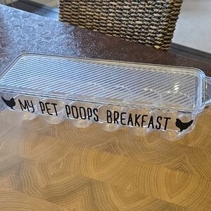 Clear Egg Storage Container with Black Text